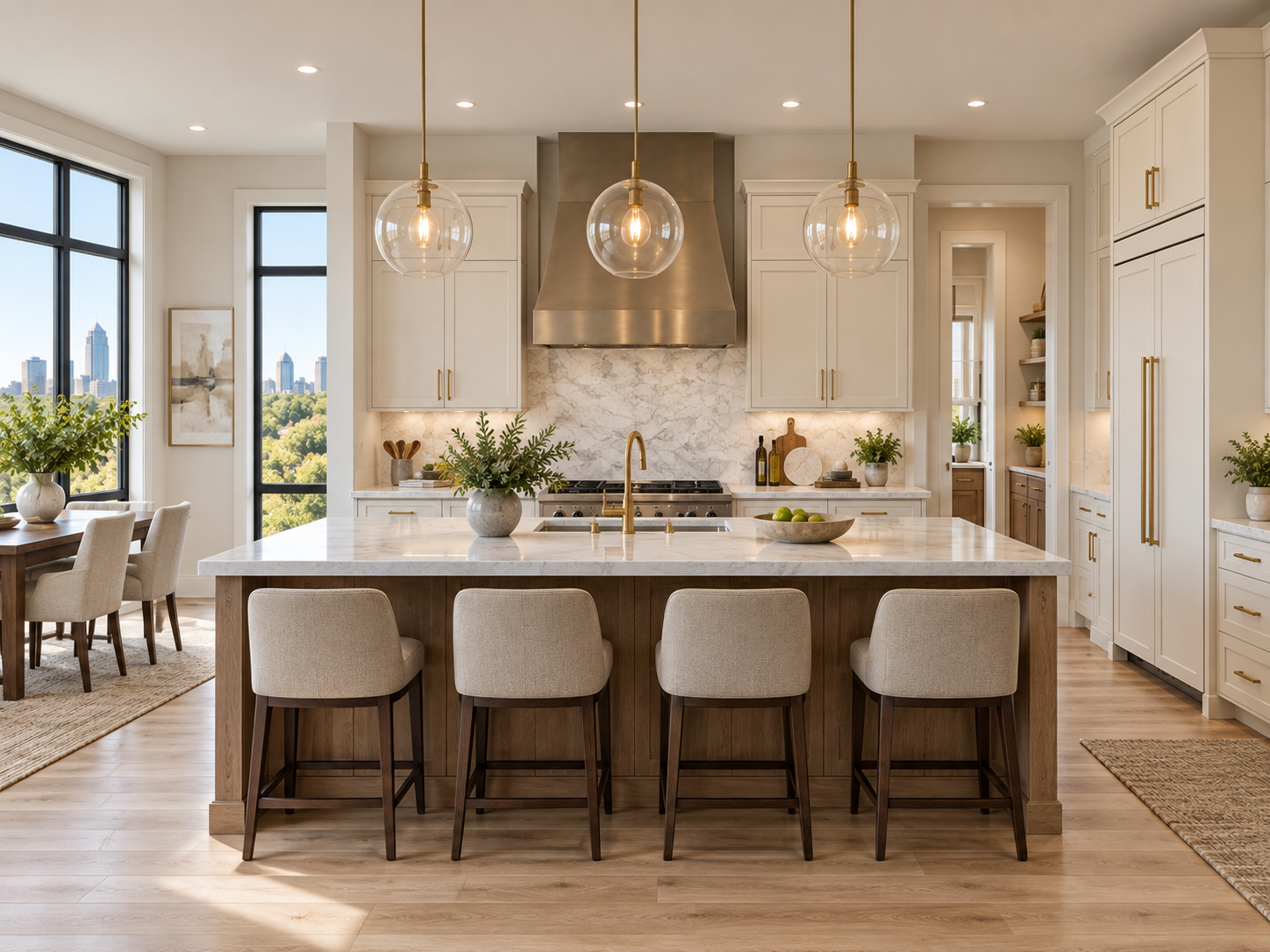 Modern luxury kitchen with a large stone island